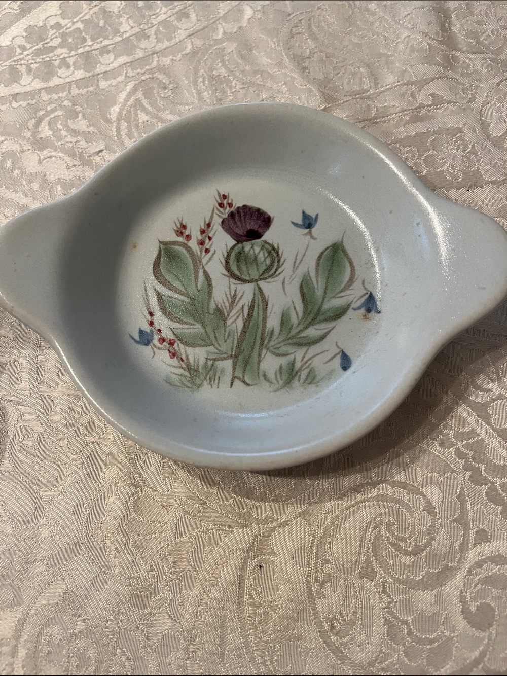 Buchan Thistleware handled dish, crafted from stoneware in Scotland EUC